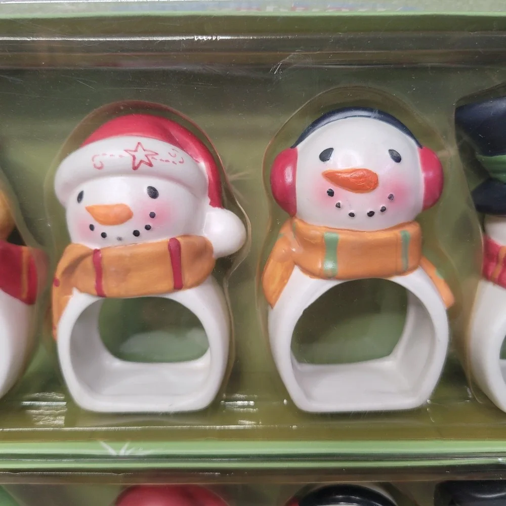 Frosty the Snowman Napkin‎ Rings Christmas Set of 12 Ceramic Style Novelty New